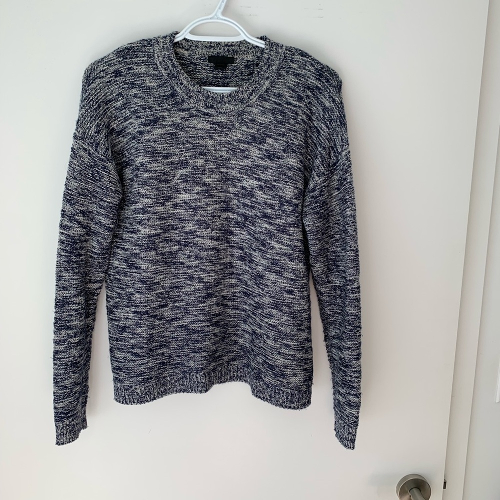J. Crew Women's Marled Blue and White Crewneck Sweater